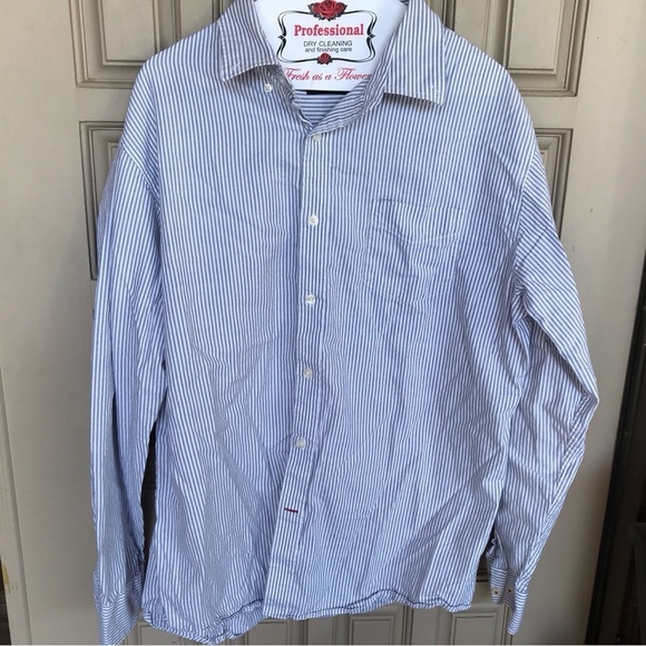 Mens Dress Shirt Pinstripe Blue SzXL Collar/Cuffs - Picture 1 of 6
